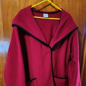 Women's XL 2XL Style Studio Red One Button Pocketed Hooded Cape Overcoat